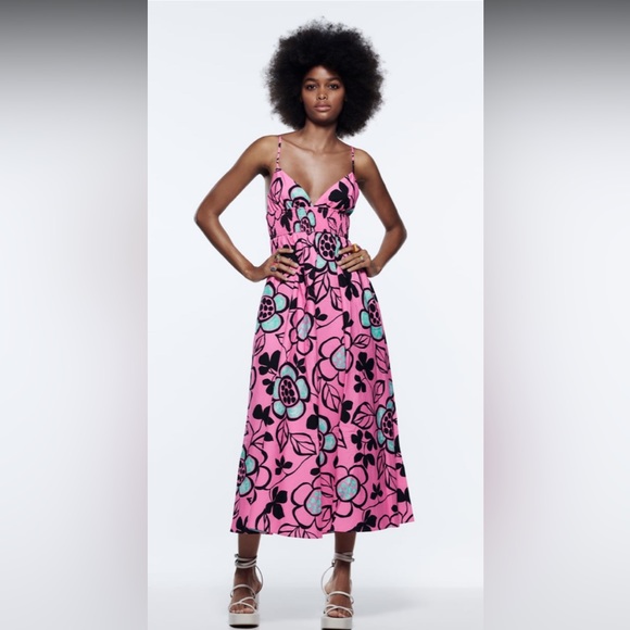 Zara Printed Poplin Dress Size S - Picture 6 of 13